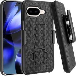 Fingic for Google Pixel 9a Case with Belt Clip Holster Case Slim Combo Shell with Kickstand Swivel Holster Rugged Shockproof Antiscratch Fullbody Protective Case for Google Pixel 9a,6.3inch,2025,Black