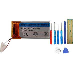 New Rechargeable Battery 616-0531 Compatible with iPod Nano (6th Gen) Model A1366 with Tools