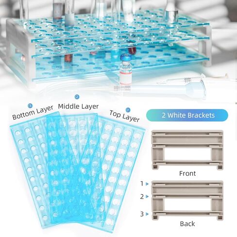 Annhua Plastic Test Tube Rack for 16mm Tubes Lab Tube Stand, Holds 50, Tube Tolder Tray Test Tube Vial Shot Glasses Holder Rack, Rack Only - Detachable (Single) in Kuwait