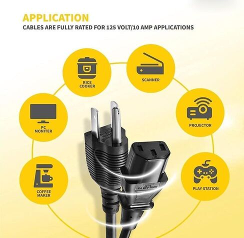 (6ft - 5pk) Universal Computer Monitor Placement 3 Prong AC Power Cord - UL معتمدة ، C13 ، 18 AWG ، 125 فولت - أسود (6 أقدام - 5 حزمة) in Kuwait