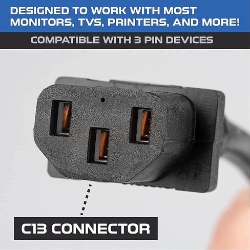 (6ft - 5pk) Universal Computer Monitor Placement 3 Prong AC Power Cord - UL معتمدة ، C13 ، 18 AWG ، 125 فولت - أسود (6 أقدام - 5 حزمة) in Kuwait