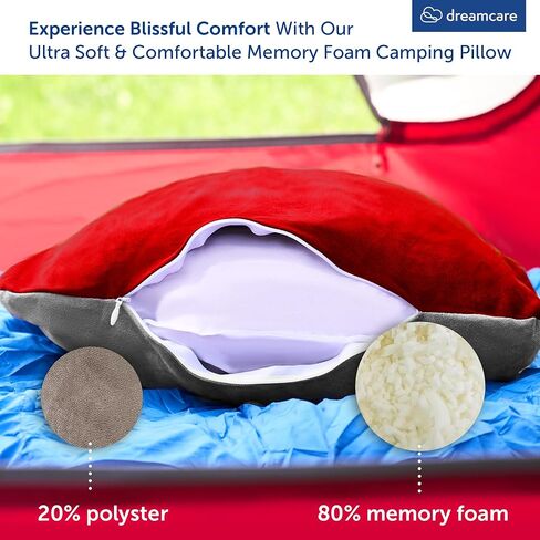 DREAMCARE Camping Pillow, Memory Foam Travel Pillow, Camping Accessories - Small Pillow Camping Essentials Camping Pillows for Sleeping, Backpacking Pillow, Travel Pillows for Sleeping (Medium,Grey) in Saudi Arabia