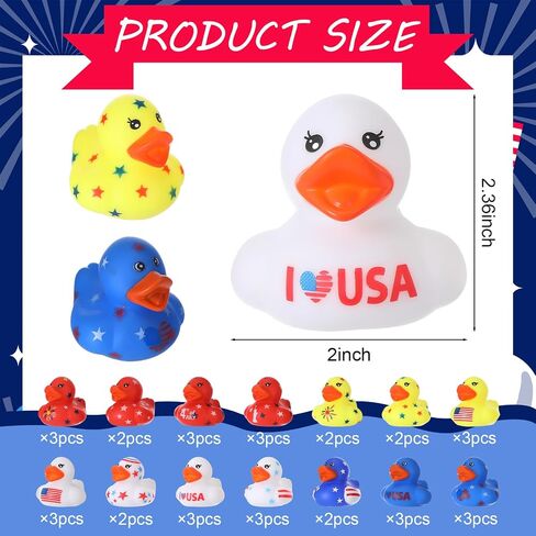Sratte 36 Pcs 4th of July Rubber Ducks, Mini Independence Day Rubber Ducks Bulk Patriotic Bath Duckies Toys for Shower Bath Party Gifts Class Rewards Prizes Goodie Bags Stuffers in Saudi Arabia