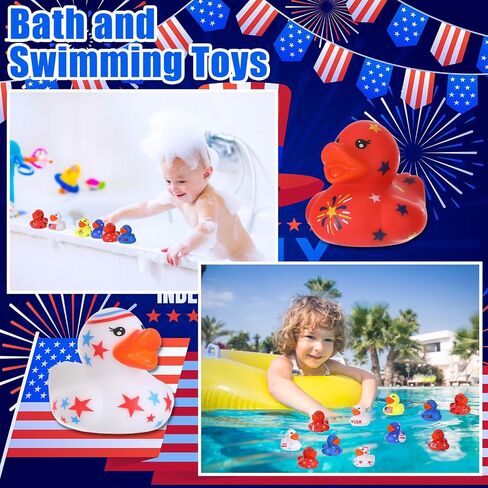 Sratte 36 Pcs 4th of July Rubber Ducks, Mini Independence Day Rubber Ducks Bulk Patriotic Bath Duckies Toys for Shower Bath Party Gifts Class Rewards Prizes Goodie Bags Stuffers in Saudi Arabia