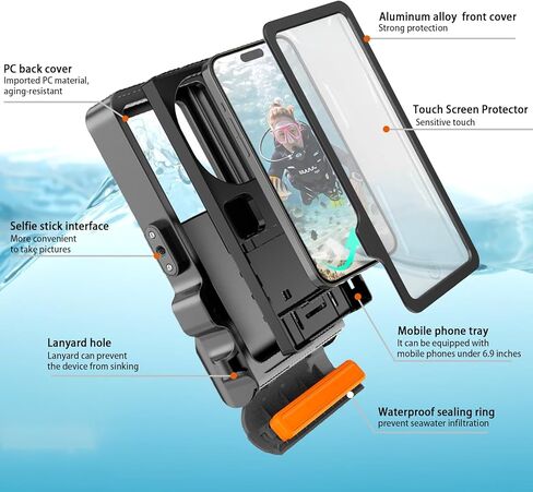 Underwater Phone Case for Snorkeling & Diving (50ft/15m), IP68 Waterproof Case for Swimming, Universal Underwater Touch Screen Case Compatible with iPhone (Orange, 4th Generation Phone Case) in Kuwait