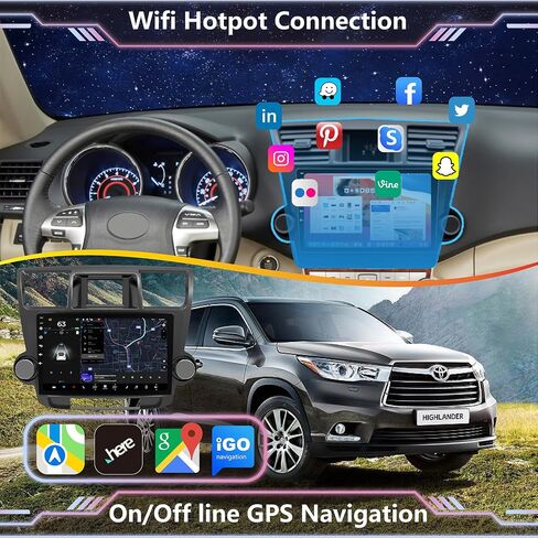 Android 13 Car Radio for Toyota Highlander2008 2009 2010 2011 2012 2013,4+64GB,10.2Inch IPS Touch Screen Highlander stereo with Wireless CarPlay & Android Auto, Bluetooth/WiFi/GPS/FM/SWC+Backup Camera in Kuwait