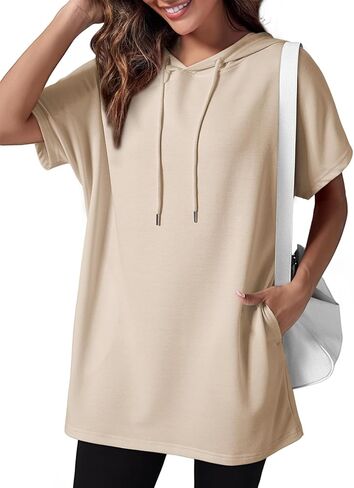 Dokotoo Womens Summer Oversized Hoodies Casual Short Sleeve Shirts Fashion Tunic Tops with Pockets in Kuwait