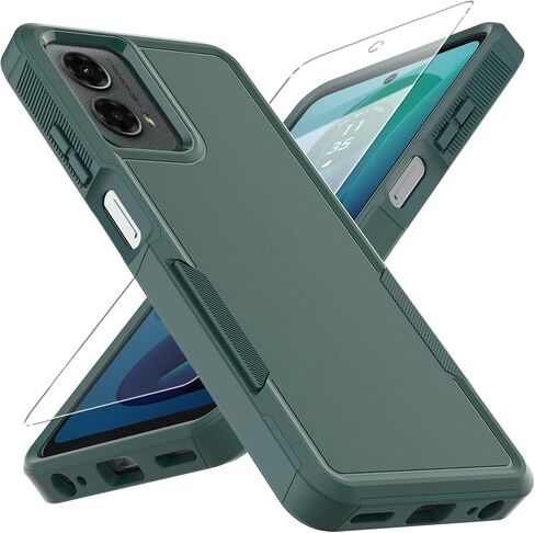 for Moto G 5G 2024 Case, [Military Grade Drop Tested] with Screen Protector, Dual Layer Protective Heavy Duty Cell Phone Cover Non-Slip Shockproof Case for Motorola Moto G 5G 2024 (Dark Green) in Saudi Arabia