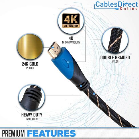 Cables Direct Online 20FT HDMI 2.0 60Hz Cable High-Speed 4K HDR 18Gbps Ethernet Audio Return Channel Gold-Plated UHD ARC Universal Compatible with HDTV Projector, Gaming Console Laptop Home Theater in Saudi Arabia