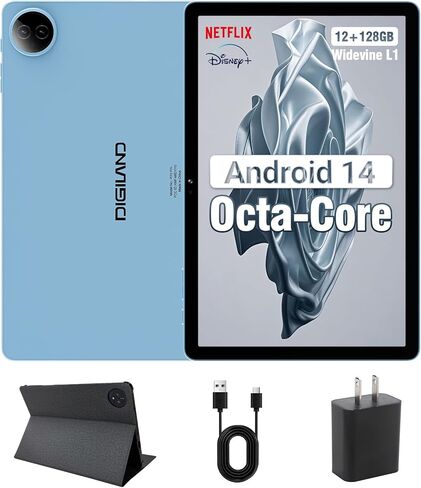 DigiLand Android Tablet, 10.1 inch Android 14 Tablet, Octa-core CPU,12GB RAM+128GB ROM(Support Expand TF) 8MP Front+13MP Back Camera,800x1280 Resolution,WiFi 6 & Bluetooth 5.0,6000 mAh Battery-Blue in Kuwait