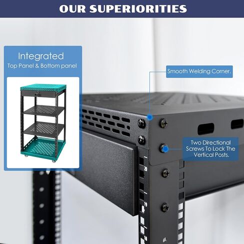 16U Server Rack Cabinet مع درج ورف رف كامل الحجم - لوحات متكاملة أعلى/أسفل ، و 4 عجلات متداولات لاستوديو المعدات والمنزل 19 بوصة in Kuwait