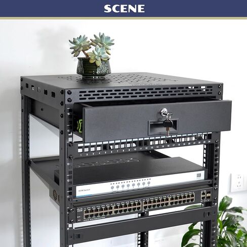 16U Server Rack Cabinet مع درج ورف رف كامل الحجم - لوحات متكاملة أعلى/أسفل ، و 4 عجلات متداولات لاستوديو المعدات والمنزل 19 بوصة in Kuwait
