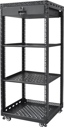 16U Server Rack Cabinet مع درج ورف رف كامل الحجم - لوحات متكاملة أعلى/أسفل ، و 4 عجلات متداولات لاستوديو المعدات والمنزل 19 بوصة in Kuwait