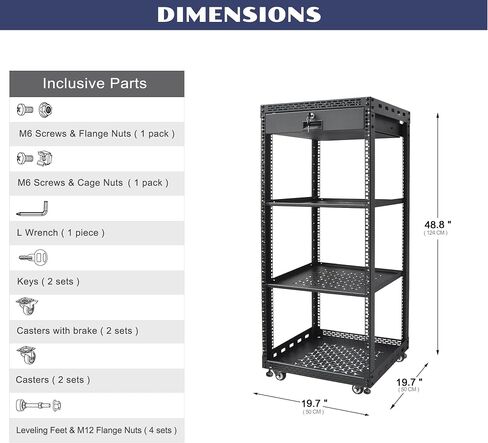 16U Server Rack Cabinet مع درج ورف رف كامل الحجم - لوحات متكاملة أعلى/أسفل ، و 4 عجلات متداولات لاستوديو المعدات والمنزل 19 بوصة in Kuwait