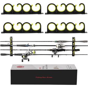MAQUITA Wall Fishing Rod Pole Rack Set Holds 8 Rods Fish Gear Holders for Garage Horizontal Fishing Gifts Black