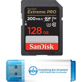 SanDisk 128GB SDXC SD Extreme Pro Memory Card Works with Sony Alpha Camera ZV-E10 II, ZV-E10, A7 IV (SDSDXXY-128G-GN4IN) Class 10 Bundle with (1) Everything But Stromboli 3.0 Micro & SD Card Reader