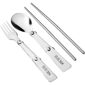 Folding Camping Spork with Case Portable Spork Keychain Foldable Travel Backpacking Spork Long Handle Camp Sporks with Storage Box Reusable Pocket Sporks Stainless Steel Collapsible Spork Utensil