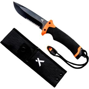 Ultimate Knife - Fixed Blade Knife, Full Tang with Serrated Edge, Fire Striking Edge, and Emergency Whistle, Includes Sheath - 4.75" Blade, Stainless Steel Blade, Black
