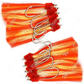 10 Pieces 7/0 Shrimp Flying Hooks with red Yellow Krystal Flash