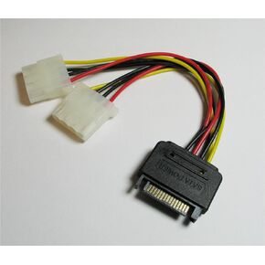 6" SATA 15-Pin Male to Dual 4-Pin Molex Female Y Splitter Adapter Cable
