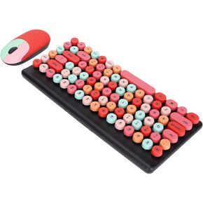Keyboard and Mouse Combo, 86 Keys Cute Colorful Appearance Multimedia Buttons Light Quiet 2.4G Keyboard Mouse for Computer, Laptops, Gaming (Lipstick Mixed Colors)