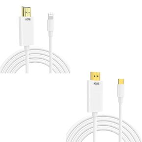 Lightning to HDMI Cable for iPhone & USB C إلى HDMI Cable 4K 60Hz