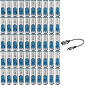 ADATA C008 32GB USB 2.0 Retractable Capless Flash Drive - High-Speed Data Transfer for Storage Needs - Compact Design Bundle with USB 3.0 to USB-C Adapter (50-Pack)