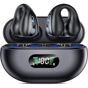 Open Ear Clip Headphones, Bone Conduction Headphones Wireless Earbuds Bluetooth 5.3 Sports Earphones Built-in Mic with Ear Hooks, IP7 Waterproof Fitness Ear Buds for Running 9