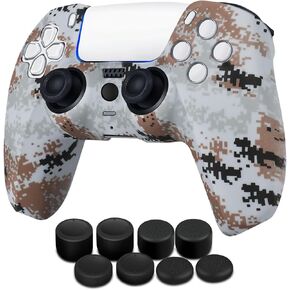 TNP Controller Case for PS5 Silicone Controller Skin for Cover + 8 Pro Thumb Grips Set Sony PlayStation 5 Skins Accessories Camo Gray with Ergonomic Textured Grip