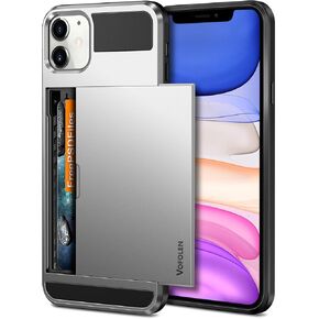 حالة Vofolen for iPhone 11 Case Wallet بطاقة ائتمان بطاقة معرف الفتحة المنزلق الباب مخفي جيب مضاد للخلع مزدوج الطبقة الهجينة هجين واقي واقية من الغلاف الخلفي الصلبة ل iPhone 11 6.1 أسود