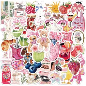 55 PCS Vintage Pink Girls Stickers, Waterproof Retro Aesthetic Stickers for Water Bottles,Laptop Scrapbook Journaling Decorative Decals for Adults Teens