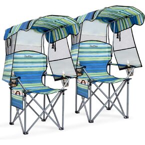 Folding Camping Chair with Reinforced Shade Canopy Comfortable Wide Seat with Cup Holder and Side Pocket Portable Outdoor Chair for Beach Fishing Sports Lawn Supports 350 LBS in Saudi Arabia