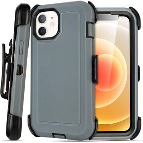 for iPhone 12 Case with Clip Belt Holster, Heavy Duty Military Grade Drop Protective Case for iPhone 12 6.1 case (Black+Orange)