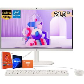 HP 2025 All-in-One Desktop PC, 21.5'' FHD LED Display, Intel Celeron J4025 Processor, Office Pro Lifetime, Windows 11 Pro, 32GB RAM, 2TB SSD, Wi-Fi 6, Bluetooth, with Accessories