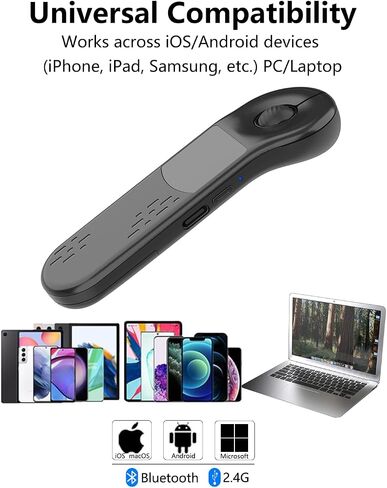 Air Mouse للكمبيوتر الشخصي/iOS/Android مع لوحة التحكم عن بعد بلوتوث 2.4 جرام لجهاز PowerPoint/Keynote/Tiktok/Camera/Kindle عرض اللاسلكي القابل لإعادة الشحن لمؤشر PPT (أسود) in Kuwait