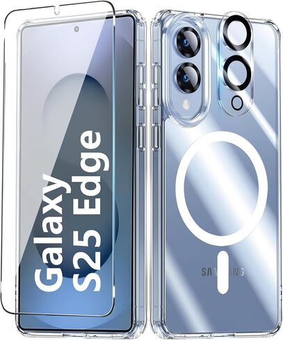 for Samsung Galaxy S25 Edge Case Clear,Magnetic S25 Edge Case with Screen Protector & Camera Protector [Compatible with MagSafe], Shockproof TPU Cover for Galaxy S 25 Edge Phone Cases-Transparent in Kuwait