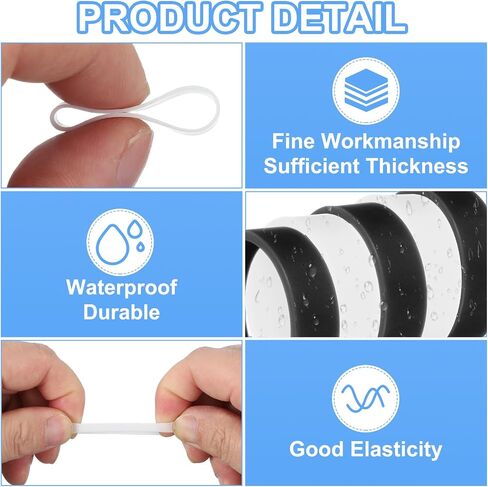 uxcell 60Pcs Silicone Rubber Bands,10mm/0.4" Rubber Bands Rings Cable Ties Strong Elastic Bands Non-Slip for Cord Wrapping Bag Wraps, White in Saudi Arabia