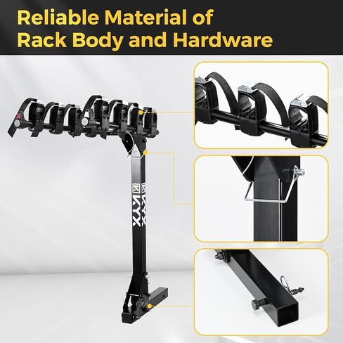 KYX 2 Bike Car Hitch Rack - حامل حامل للدراجات مع وصلة 2 بوصة، إطار فولاذي بسعة 143 رطل مع أذرع قابلة للطي وأوضاع قابلة للإمالة، سهلة التجميع والقفل الآمن لشاحنة السيارة ذات الدفع الرباعي، أسود in Kuwait