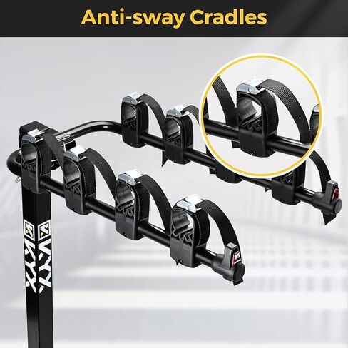 KYX 2 Bike Car Hitch Rack - حامل حامل للدراجات مع وصلة 2 بوصة، إطار فولاذي بسعة 143 رطل مع أذرع قابلة للطي وأوضاع قابلة للإمالة، سهلة التجميع والقفل الآمن لشاحنة السيارة ذات الدفع الرباعي، أسود in Kuwait