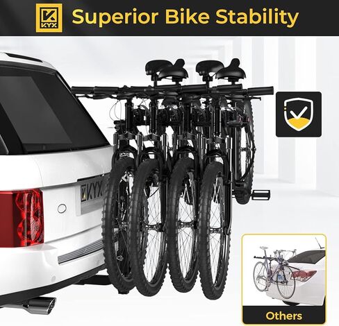 KYX 2 Bike Car Hitch Rack - حامل حامل للدراجات مع وصلة 2 بوصة، إطار فولاذي بسعة 143 رطل مع أذرع قابلة للطي وأوضاع قابلة للإمالة، سهلة التجميع والقفل الآمن لشاحنة السيارة ذات الدفع الرباعي، أسود in Kuwait