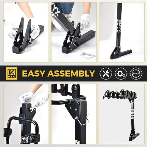 KYX 2 Bike Car Hitch Rack - حامل حامل للدراجات مع وصلة 2 بوصة، إطار فولاذي بسعة 143 رطل مع أذرع قابلة للطي وأوضاع قابلة للإمالة، سهلة التجميع والقفل الآمن لشاحنة السيارة ذات الدفع الرباعي، أسود in Kuwait