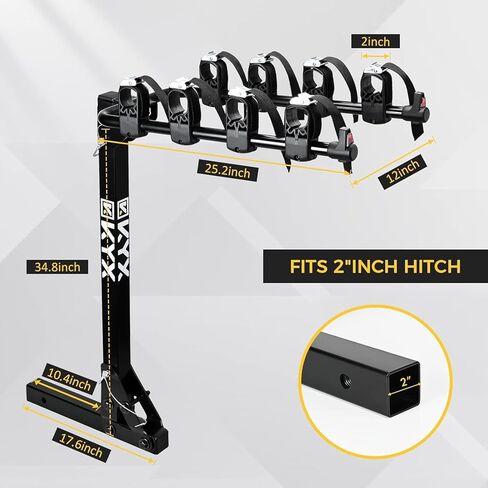 KYX 2 Bike Car Hitch Rack - حامل حامل للدراجات مع وصلة 2 بوصة، إطار فولاذي بسعة 143 رطل مع أذرع قابلة للطي وأوضاع قابلة للإمالة، سهلة التجميع والقفل الآمن لشاحنة السيارة ذات الدفع الرباعي، أسود in Kuwait