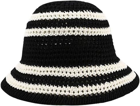 Summer Straw Sun Hat for Women Outdoor Striped Sun Protection Beach Bucket Hat in Saudi Arabia