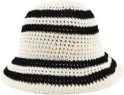 Summer Straw Sun Hat for Women Outdoor Striped Sun Protection Beach Bucket Hat in Saudi Arabia