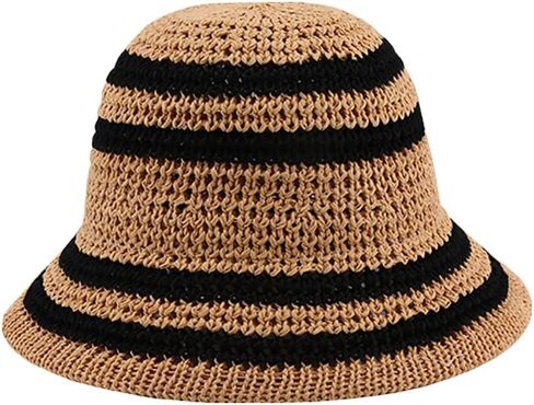 Summer Straw Sun Hat for Women Outdoor Striped Sun Protection Beach Bucket Hat in Saudi Arabia