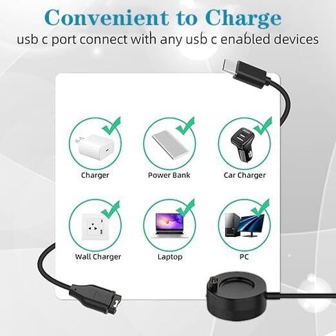 [2 pack] Type C arggers متوفرة لـ Garmin Instinct 3 2 ، لـ Garmin Venu X1 3 3S 2S SQ ، Forerunner 970 570 55 255 265 165 ، UCB-C Charging Cable & Dock & Port Protector in Saudi Arabia