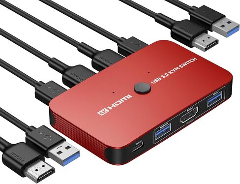 KVM Switch, ABLEWE Aluminum KVM Switch HDMI,KVM Switch for 2 Computers Sharing One Monitor and Mouse Keyboard Printer,Support 4K@60Hz,2 HDMI Cables and 2 USB Cables,USB C Charge Included in Kuwait