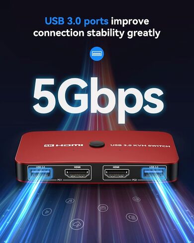 KVM Switch, ABLEWE Aluminum KVM Switch HDMI,KVM Switch for 2 Computers Sharing One Monitor and Mouse Keyboard Printer,Support 4K@60Hz,2 HDMI Cables and 2 USB Cables,USB C Charge Included in Kuwait