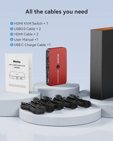 KVM Switch, ABLEWE Aluminum KVM Switch HDMI,KVM Switch for 2 Computers Sharing One Monitor and Mouse Keyboard Printer,Support 4K@60Hz,2 HDMI Cables and 2 USB Cables,USB C Charge Included in Kuwait