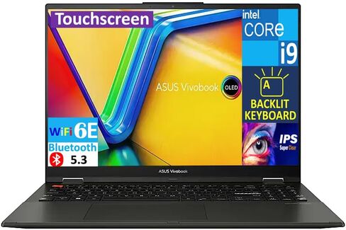 ASUS Vivobook S 16 Flip HIGH Performance 2-in-1 Laptop 16.0" Touchscreen IPS WUXGA Display (Intel i9-13900H, 40GB DDR4, 1TB PCIe SSD, Backlit KB, Thunderbolt 4, WiFi 6E, Webcam, Win 11 Home) in Saudi Arabia